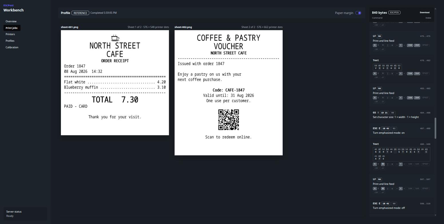 ESC/POS emulator: preview and debug receipts without a printer